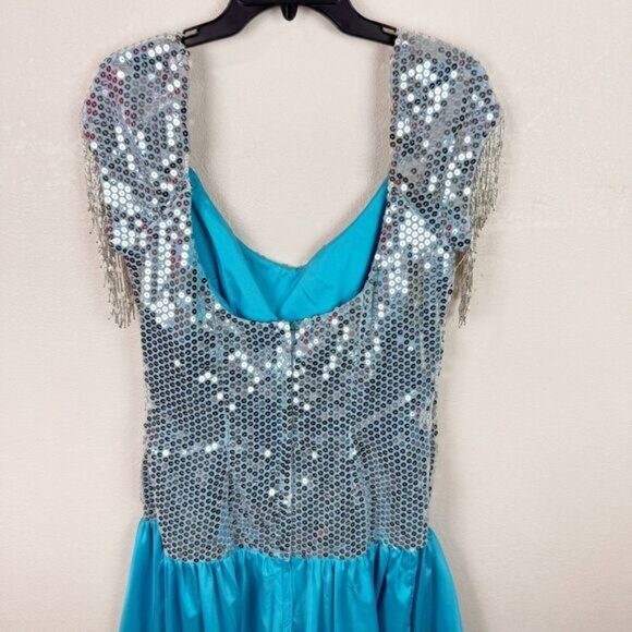Alyce Designs 80s Vintage Evening Gown Sequin Beaded Dress Blue Silver - Picture 7 of 9